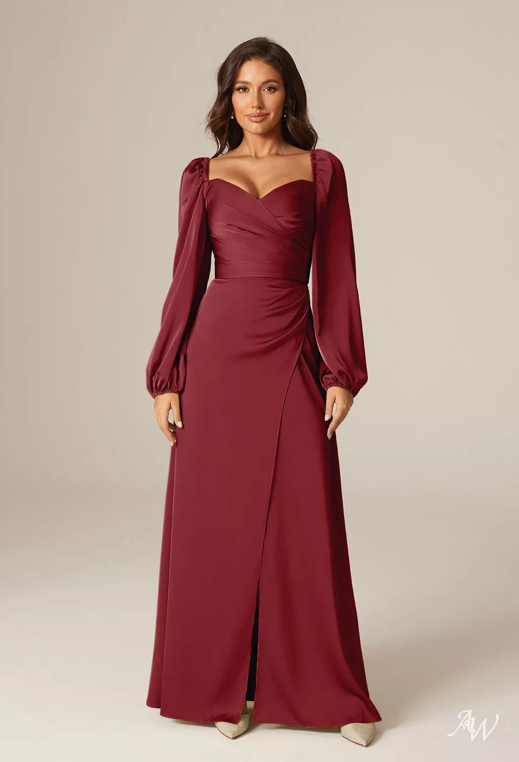 Burgundy Wine Satin Charmeuse Long Formal Dress