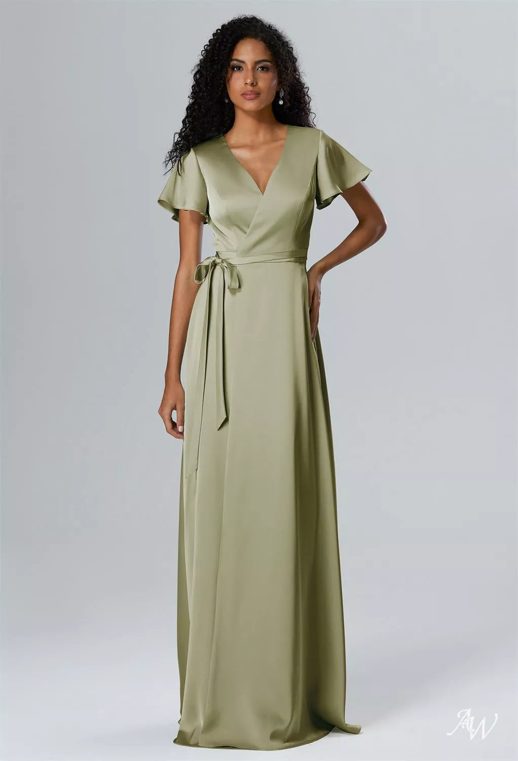 Fennel Seed Olive Satin Charmeuse Maxi Dress