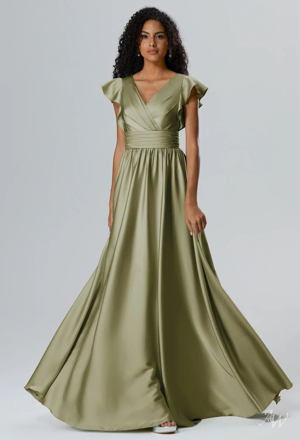 Light Olive Satin Chameuse Maxi Dress