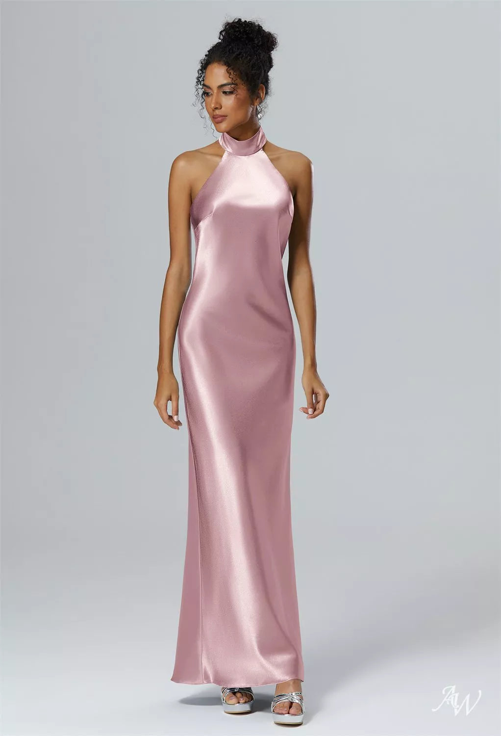 Rose Quartz Crystal Satin Long Formal Dress