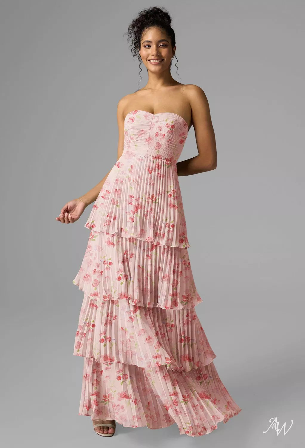 Peach Floral Chiffon Maxi Dress