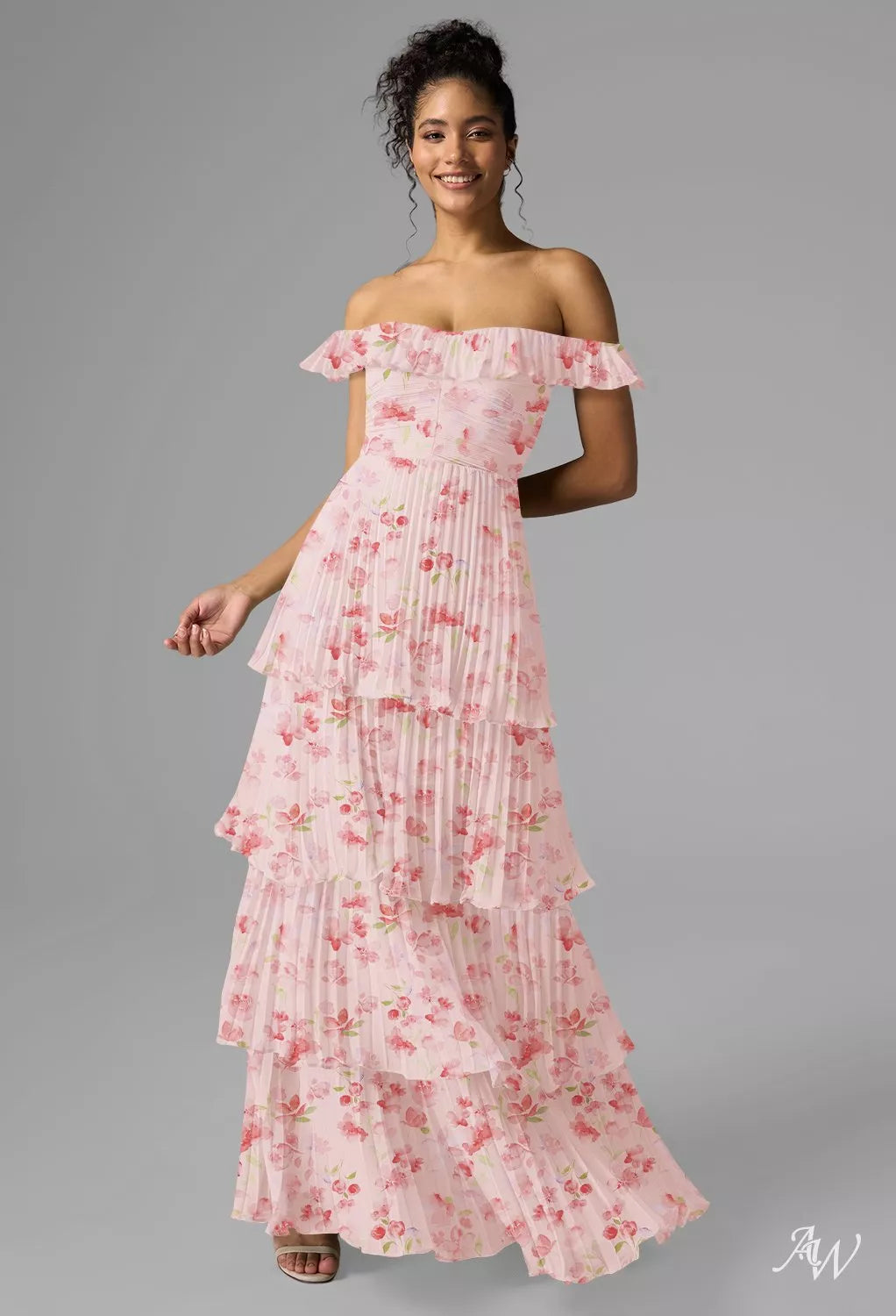 Peach Floral Chiffon Maxi Dress