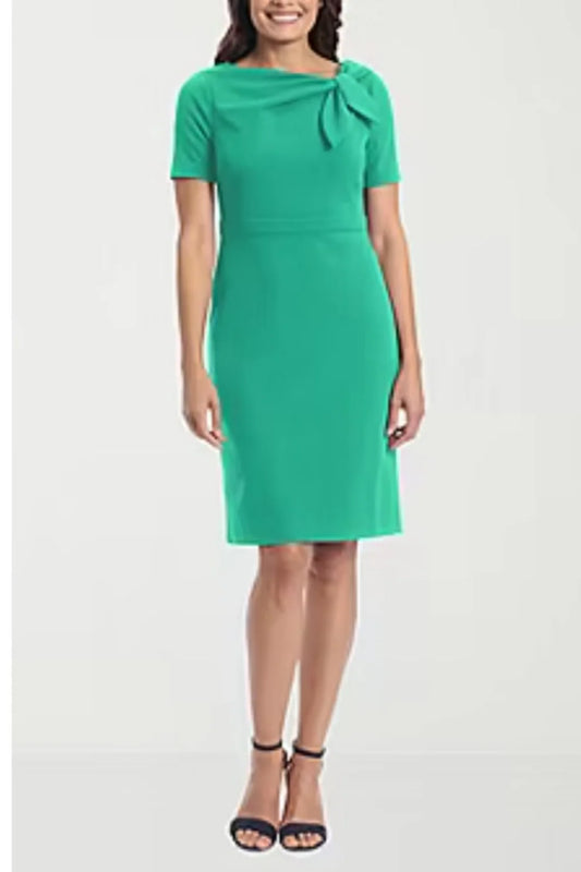 Short Sleeve Round Neck with Bow Fitted Knee Length Dress 