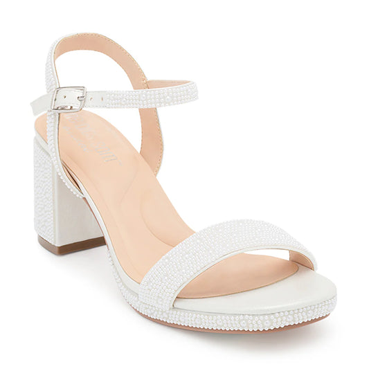 Open Toe Pearl Platform Heel with Strap Ankle Closure