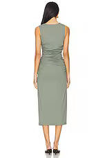 Sleeveless High Neck Stretch Midi Dress with Ruching