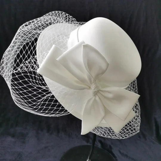Stunning Satin Dressy Hat with Bow and Netting