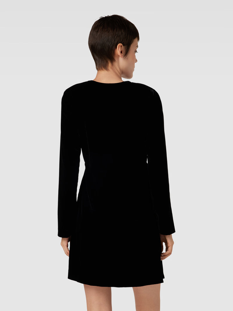 Long Sleeve Velvet Mini Dress with Rhinestone Button Accent