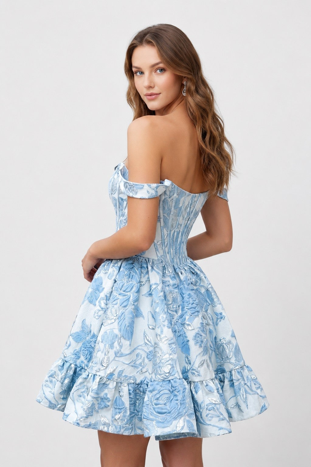 Off the Shoulder Floral Fit and Flare Mini Dress