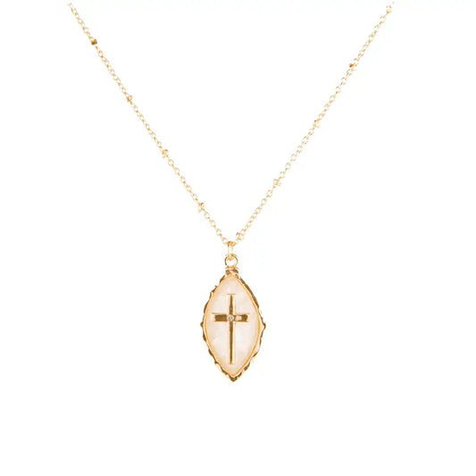 Prayer Cross Necklace Gold/Blush 16"