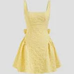 Sleeveless Adjustable Straps Jacquard Fit and Flare Mini Dress with Big Back Bow