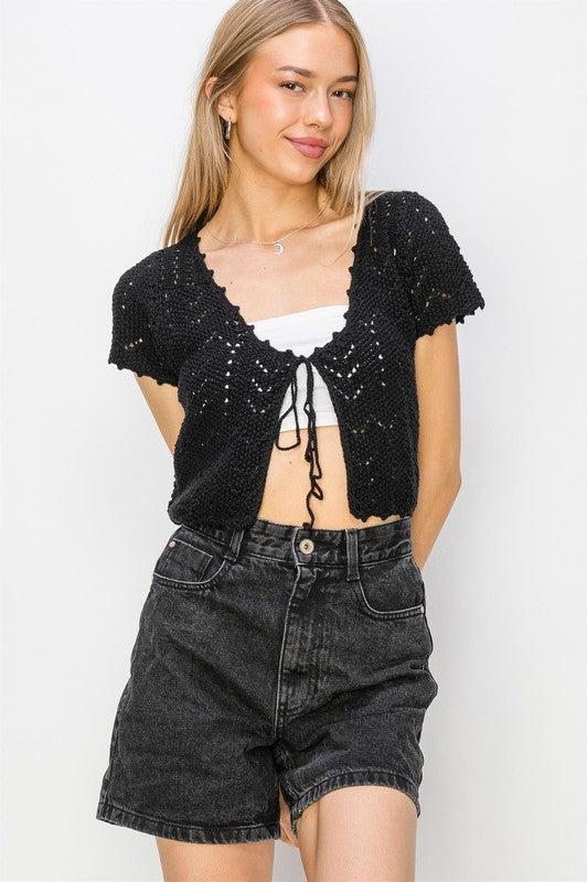 Short Sleeve Pointelle Cardigan