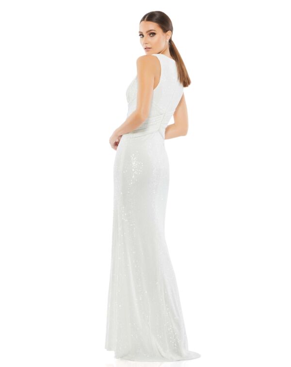Sleeveless Sparkle Sequins Pleated Bodie Slimming Crisscross Waist Long Fitted Dress 