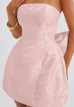 Strapless Fit ans Flare Mini Dress with Detatchable Back Bow