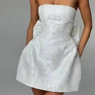 Strapless Fit ans Flare Mini Dress with Detatchable Back Bow