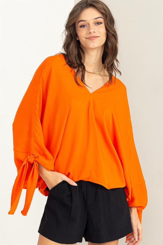 Bat Wing Sleeve V Neck Loose Fitting Blouse