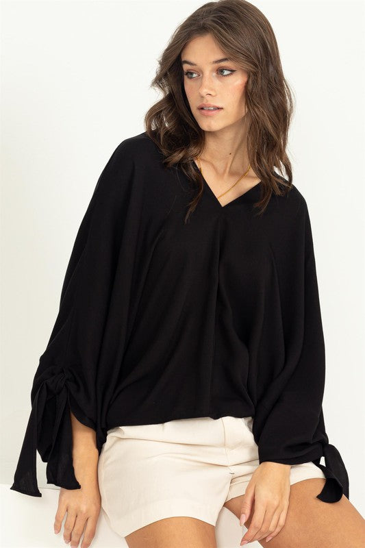 Bat Wing Sleeve V Neck Loose Fitting Blouse