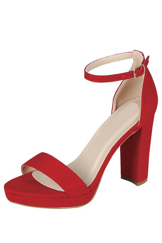 Red Open Toe Ankle Strap Heel