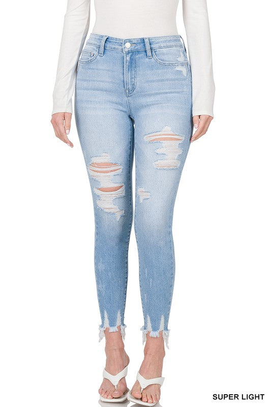 High Rise Distressed Skinny Jean