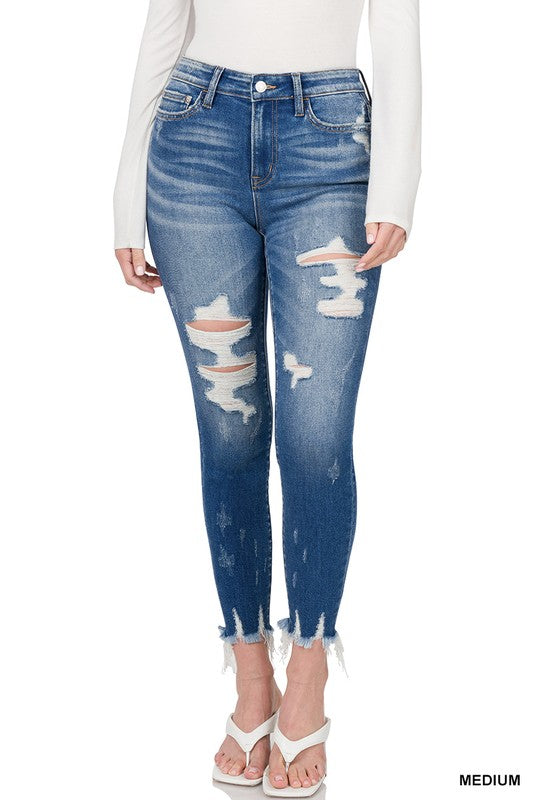 High Rise Distressed Skinny Jean
