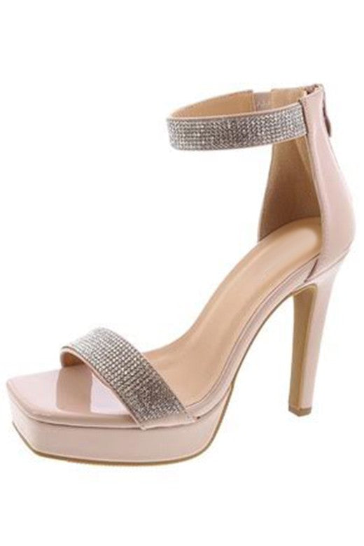 Nude and Rhinestone Strappy Heel