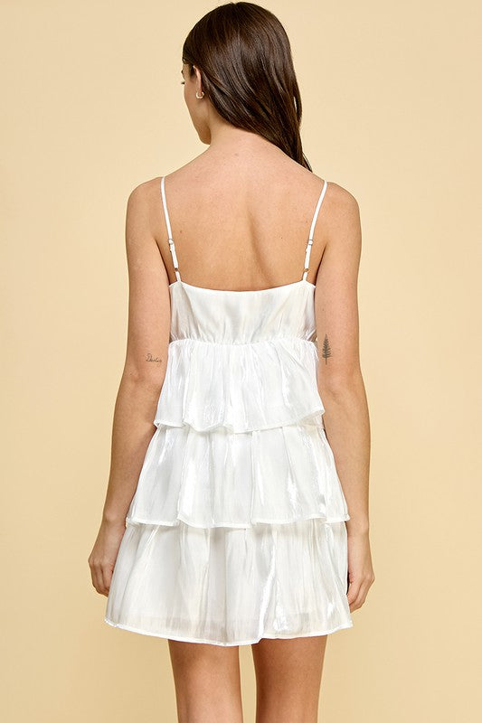 Spaghetti Strap V Neck Ruffle Babydoll Mini Dress