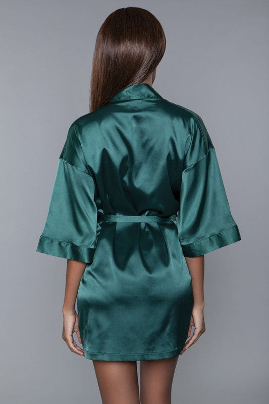 Short Satin Robe with Flowy Sleeve and Belt