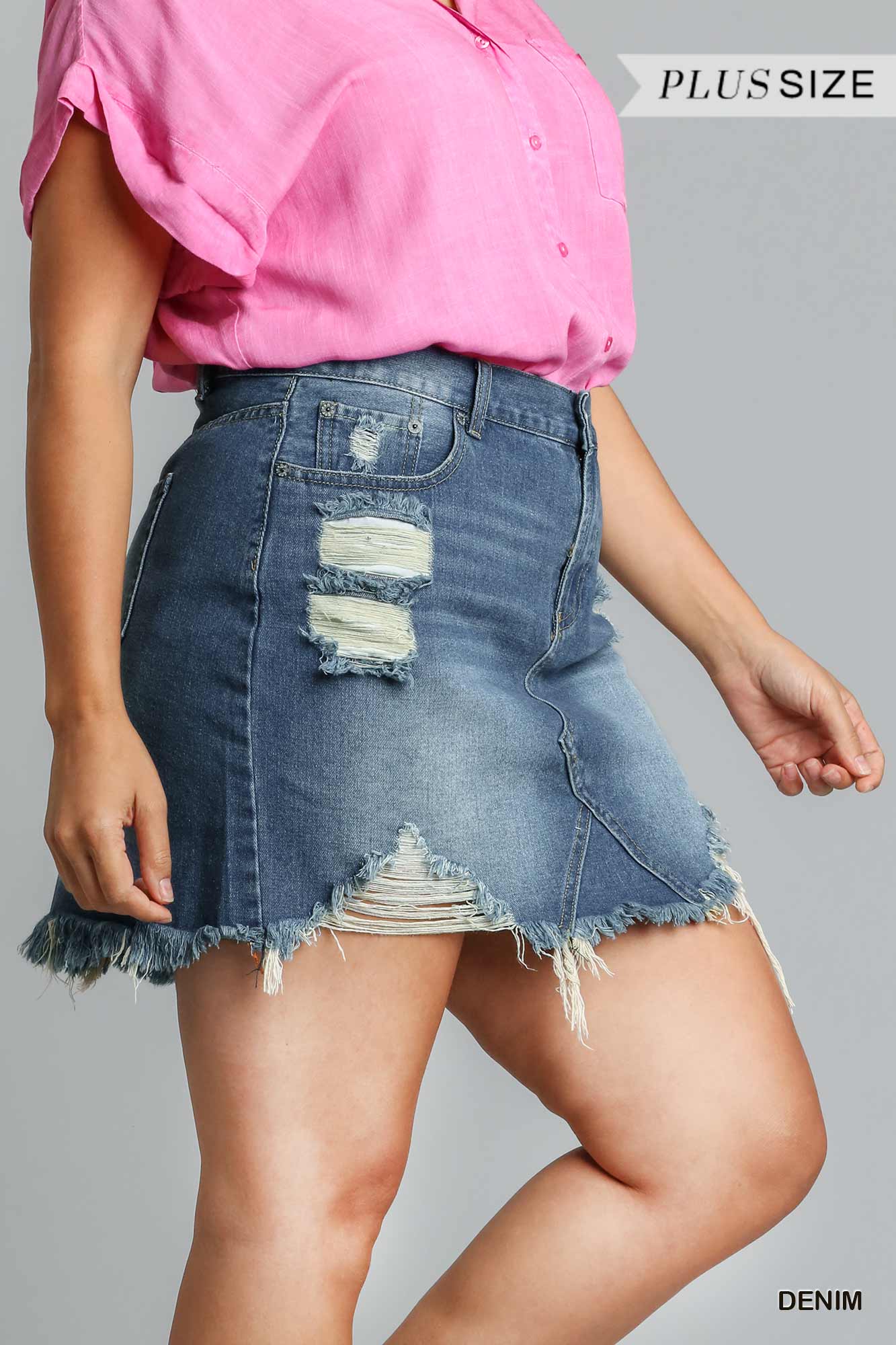 Dark Denim Curvy Blue Jean Mini Skirt