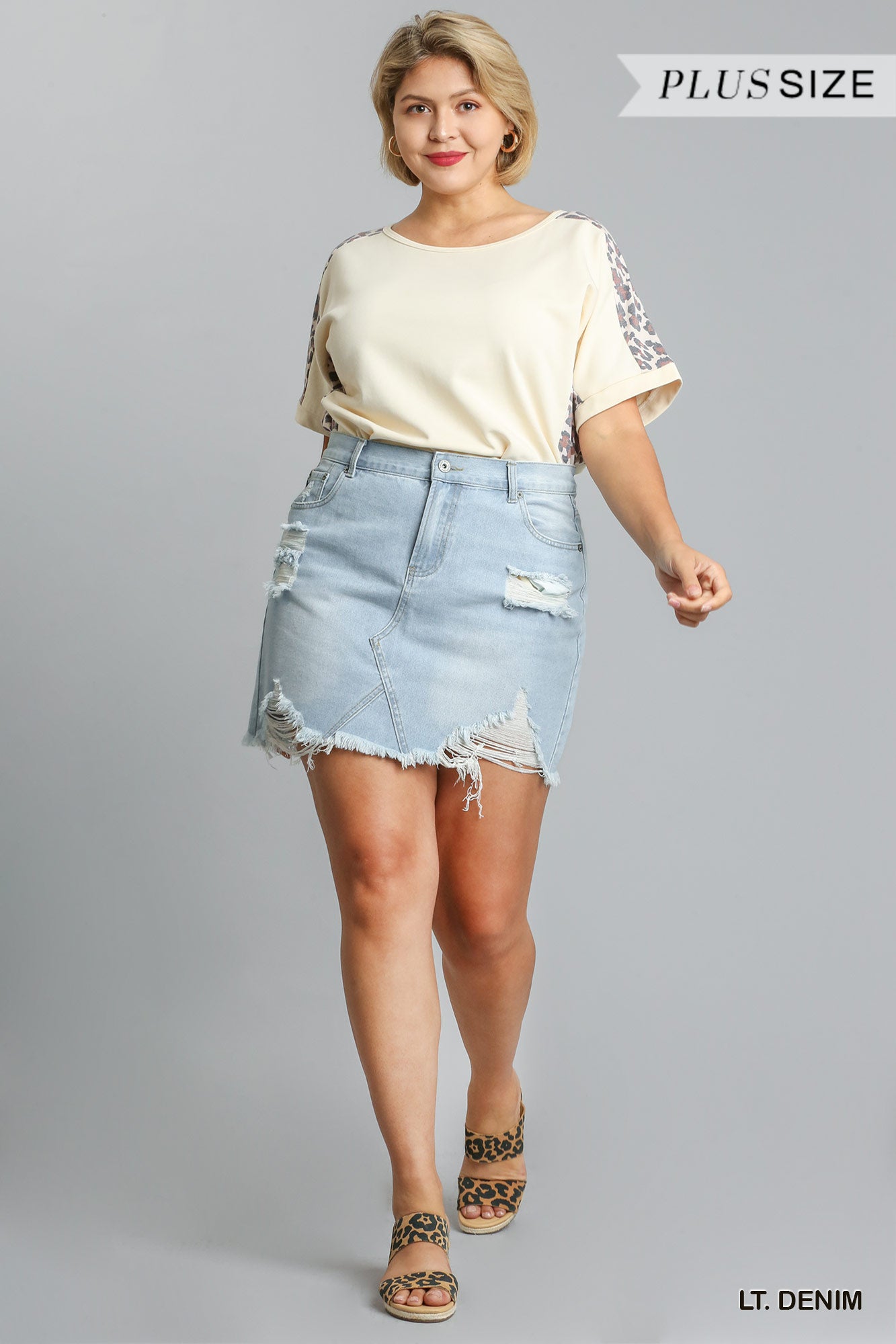 Light Denim Curvy Blue Jean Mini Skirt