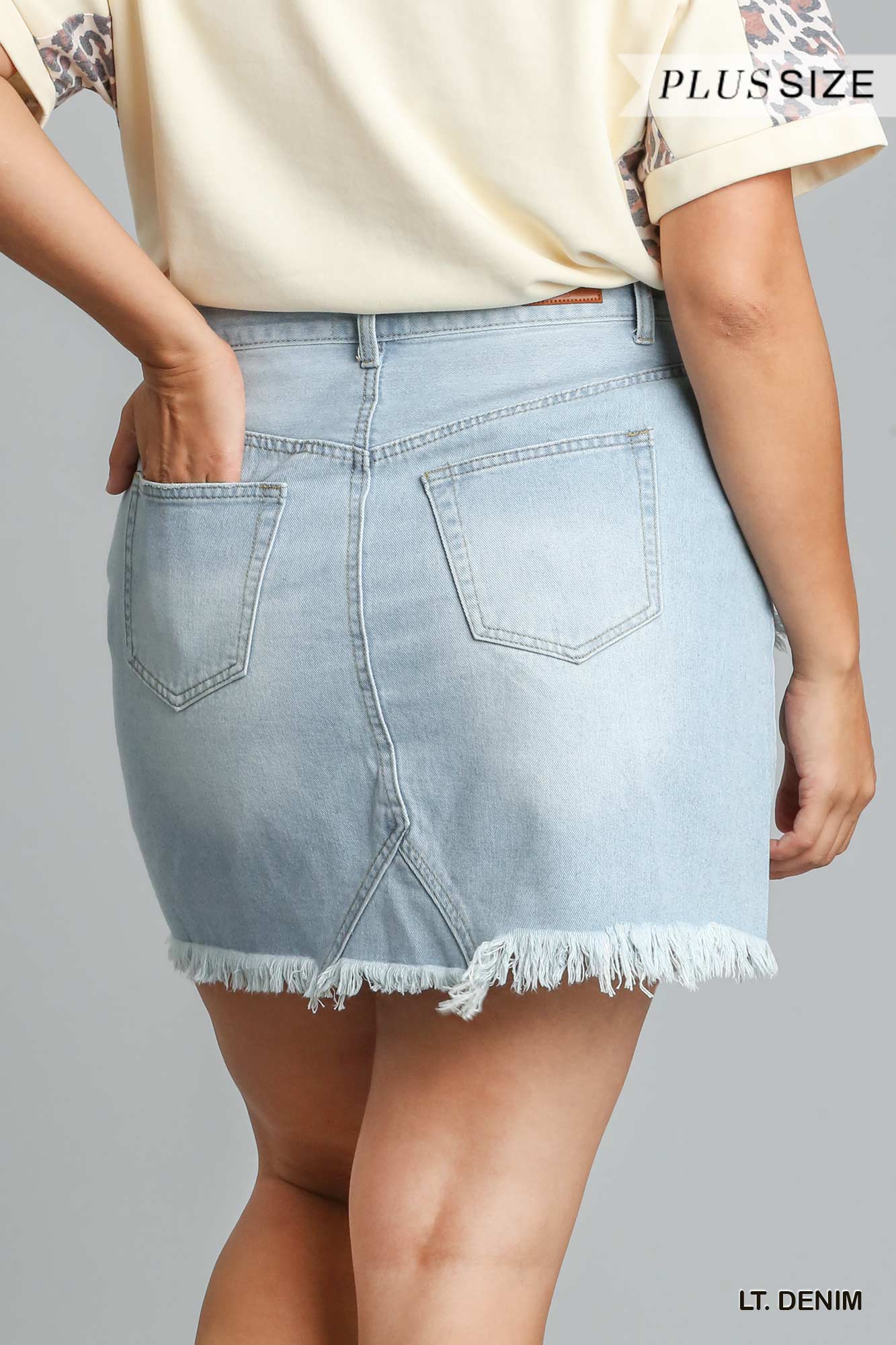 Light Denim Curvy Blue Jean Mini Skirt