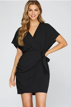 Short Sleeve Wrap Short Dress