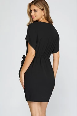 Short Sleeve Wrap Short Dress