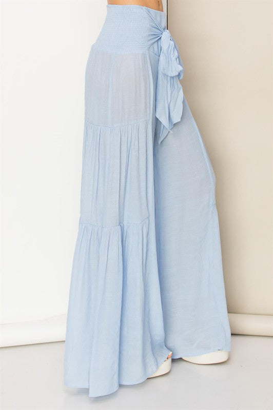 High Waist Gauzy Palazzo Pant with Tie Waist