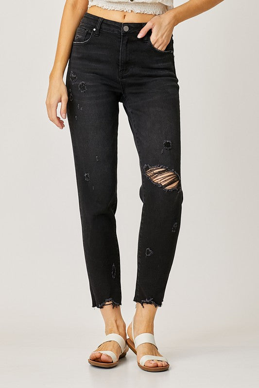 Curvy Black Mid Rise Tapered Jeans