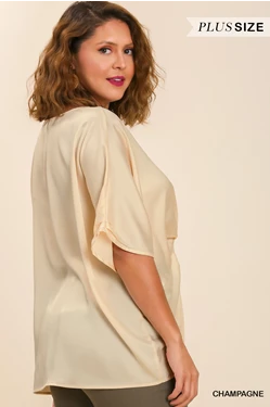 Curvy Bat Wing Satin Top with Center Twist