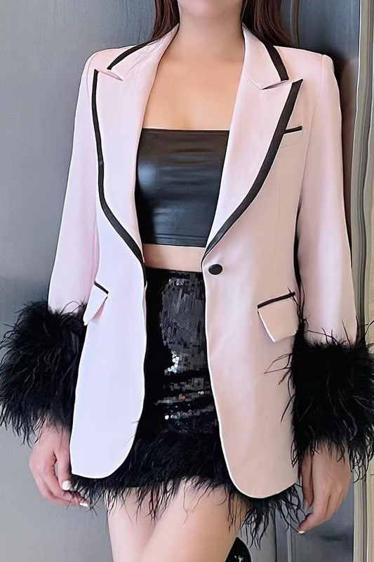 Blazer with Feather Cuff