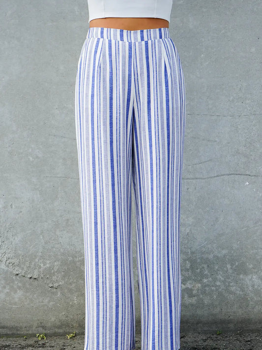 Tie Elastic Waist Striped Palazzo Pants