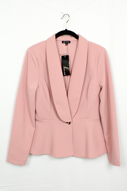 Curvy Long Sleeve Solid Button Closure Shoulder Padded Blazer