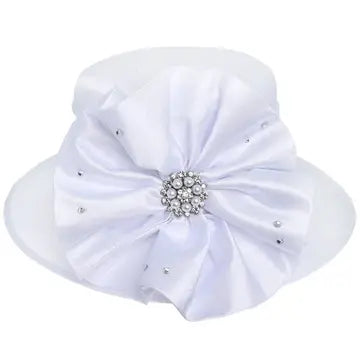FLORAL DOWN BRIM BROOCH ACCENT DRESSY HAT