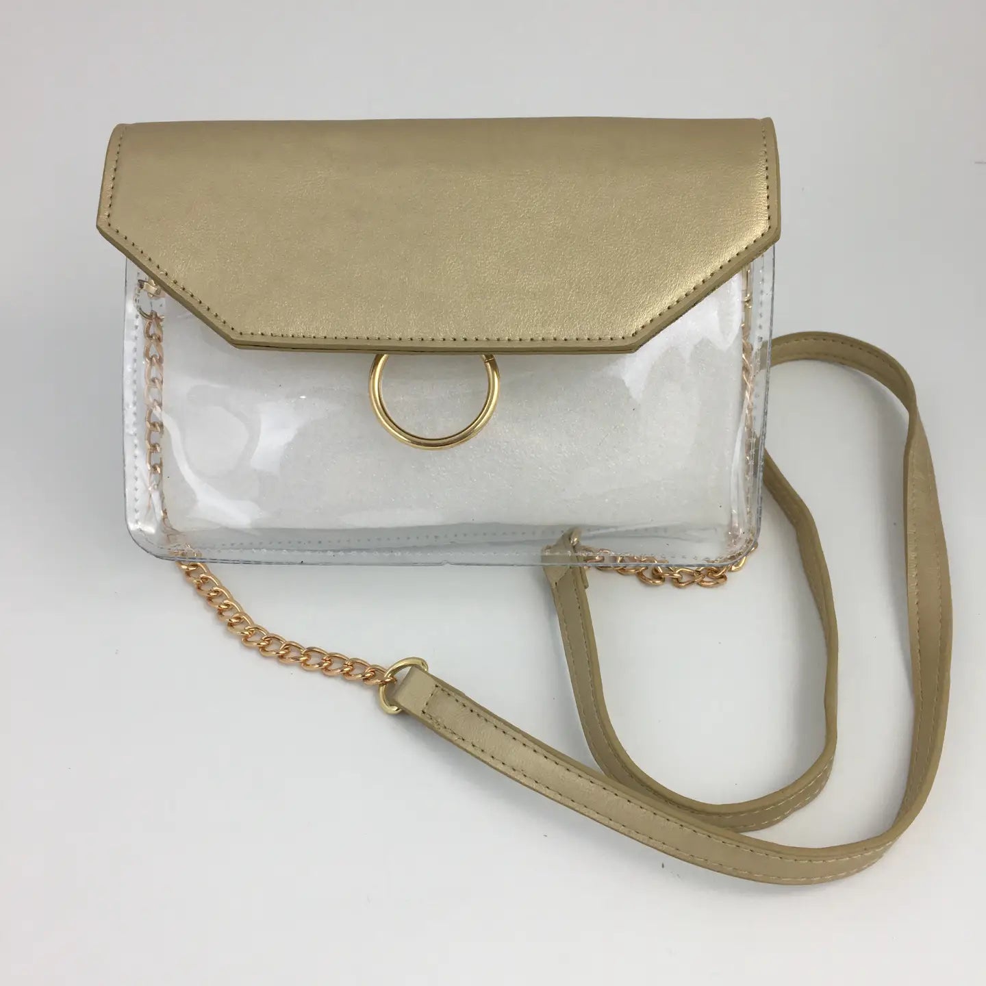 Gold Trim Clear Crossbody Purse