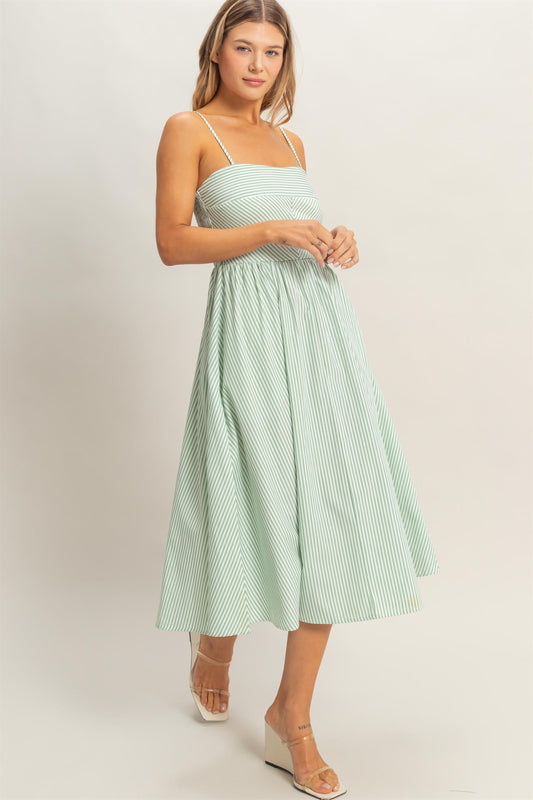 Spaghetti Strap Striped Fit and Flare Midi Dress