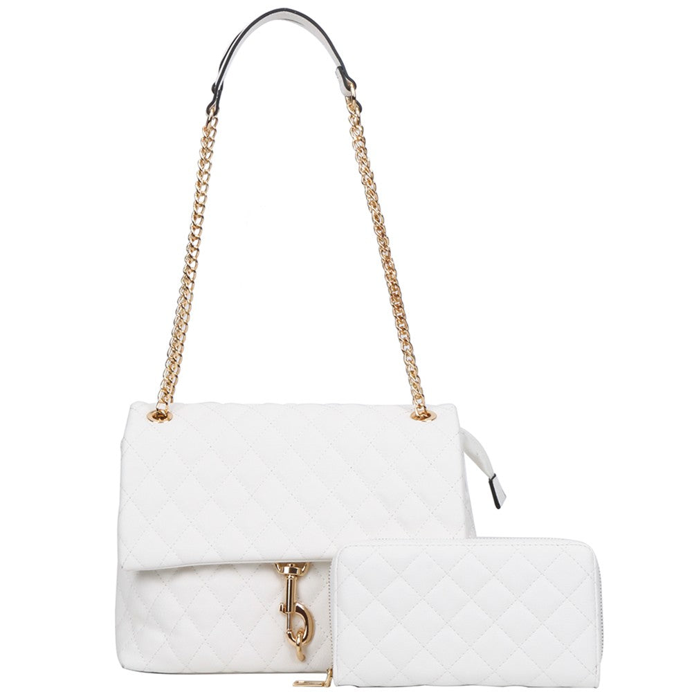 Two Piece Quilted Shoulder Bag with Matching Wallet