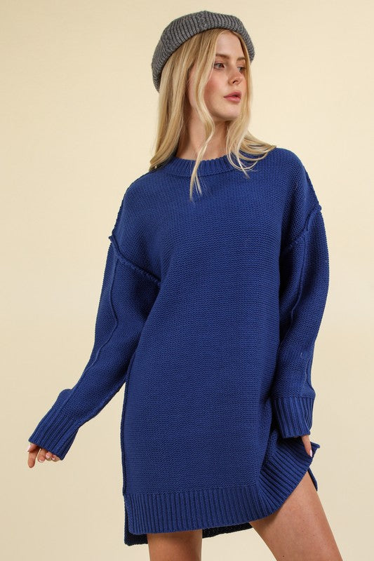 Chunky Round Neck Boyfriend Sweater Mini Dress