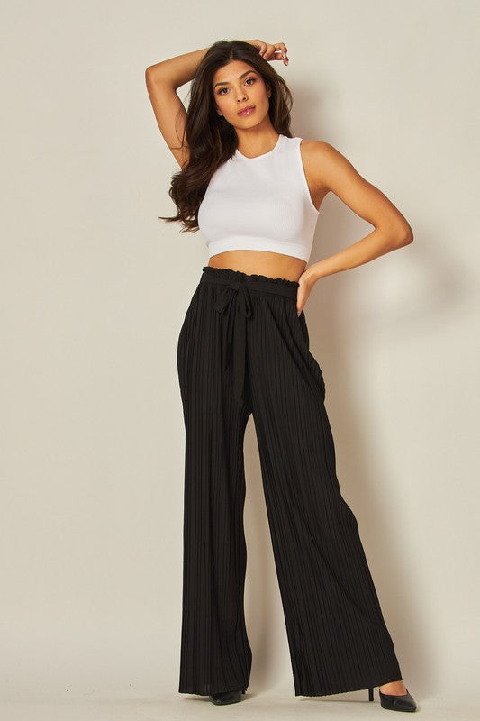 Curvy High Waist Wide Leg Dress Pant with Elastic Waistband and Pockets