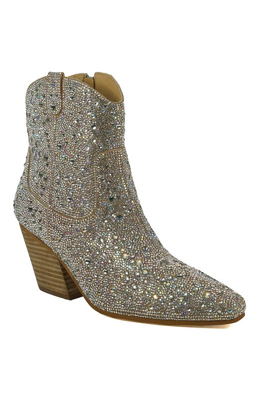 Stunning AB Rhinestone Short Western Bootie