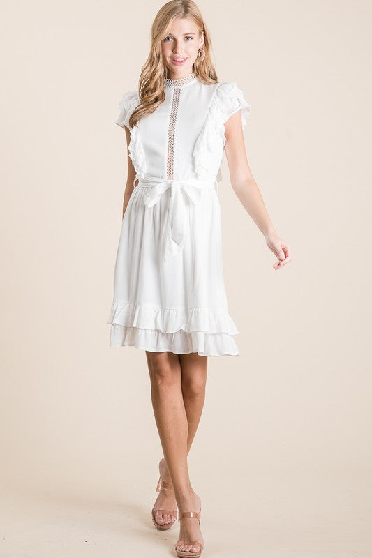 Short Ruffle Sleeve Knee Length Dress