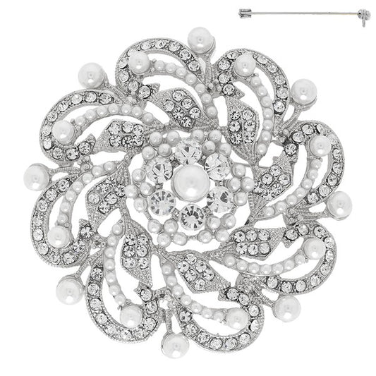 METAL CASTING STONE CLUSTER BROOCH