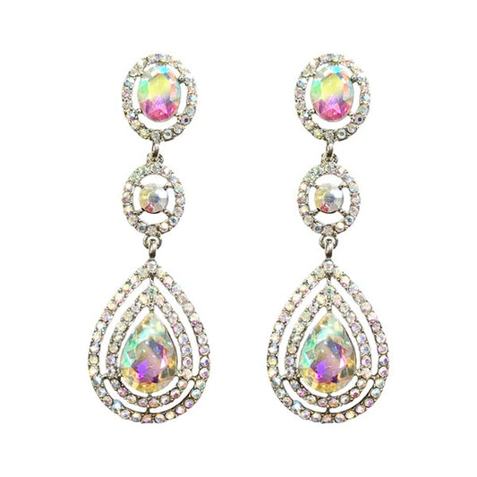 3-TIER RHINESTONE PAVE HALO TEARDROP-CUT CRYSTAL POST EARRINGS