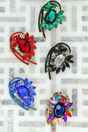 Jeweled Crystal Flower Design Brooch