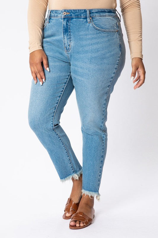 Curvy Light Stone Wash High Rise Stretch Cigarette Jeans