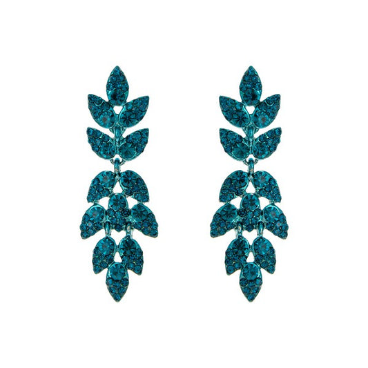 CRYSTAL RHINESTONE LEAF DROP POST EARRINGS GLAM LUXE DRESSY COCKTAIL EVENING JEWELRY